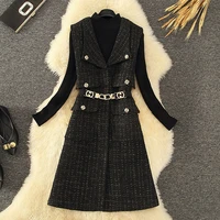 autumn winter dress 2021 2pcs set fashion woollen thick turtleneck black knitted dress 2pcs suit spring outfits high street