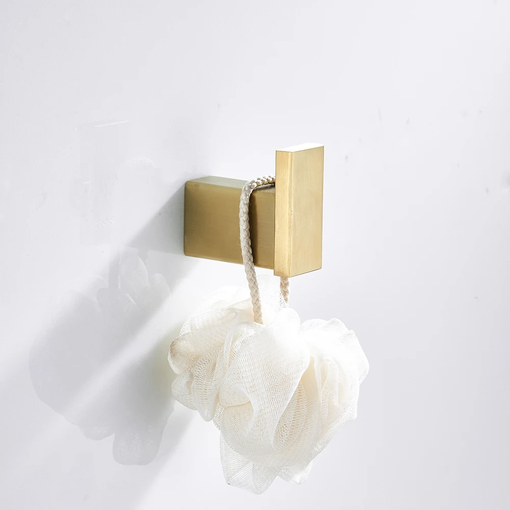 

FRUNNSHY Robe Hooks Copper Brass Clothes Coat Hanger Towel Rack Rustproof Screwed Wall Mounted Brush Gold Color WB5001