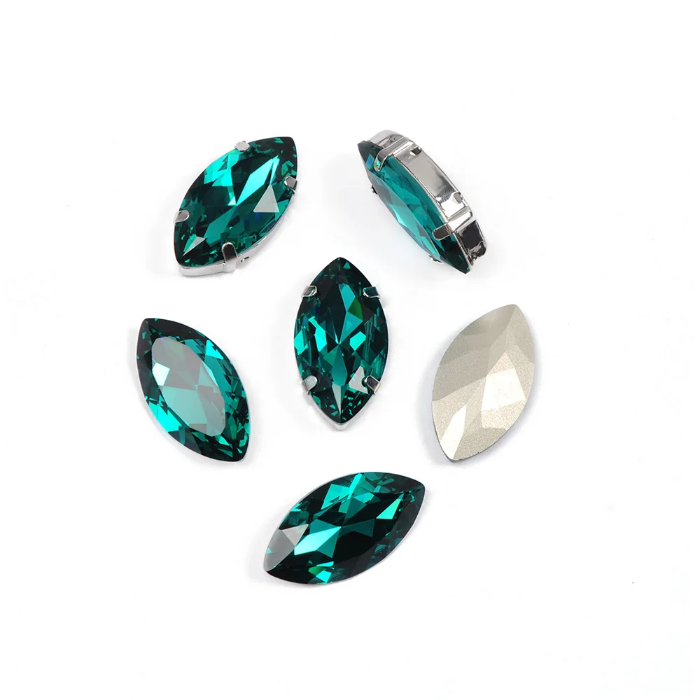 YANRUO 4227 Navette Blue Zircon Glass Sewing Crystal Sew On Strass Claws Stones With Pointback Rhinestones For Clothes | Дом и сад