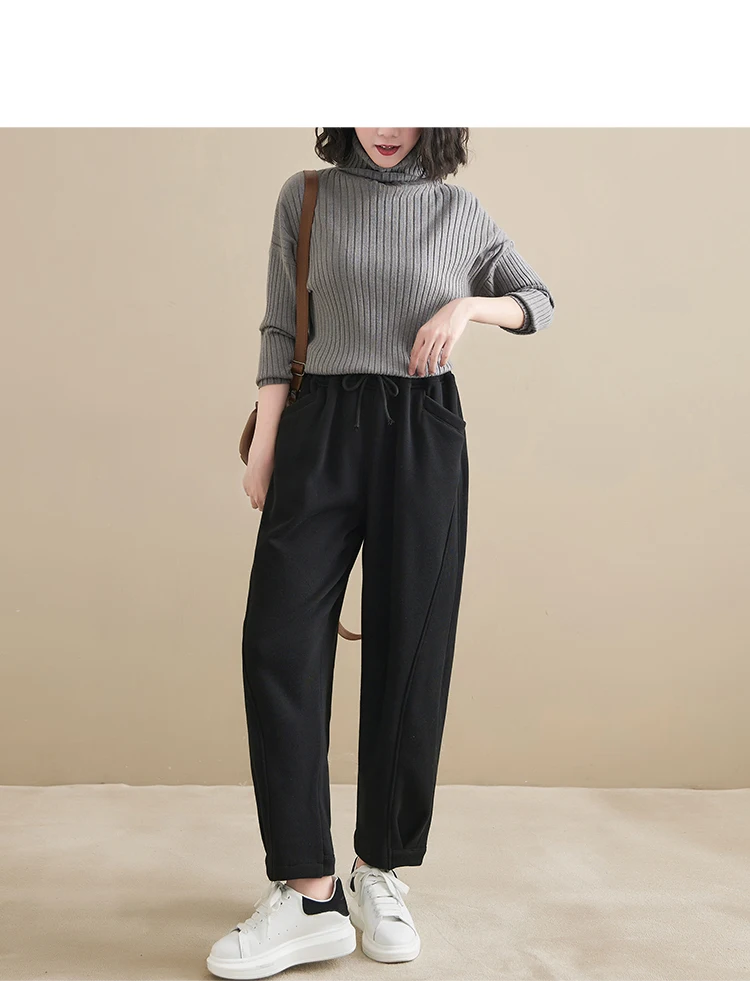 Winter New Trendy Warm Fleece Thick Oversize Loose Casual Trouser Women Solid Color Elastic Waist Versatile Premium Sweatpants