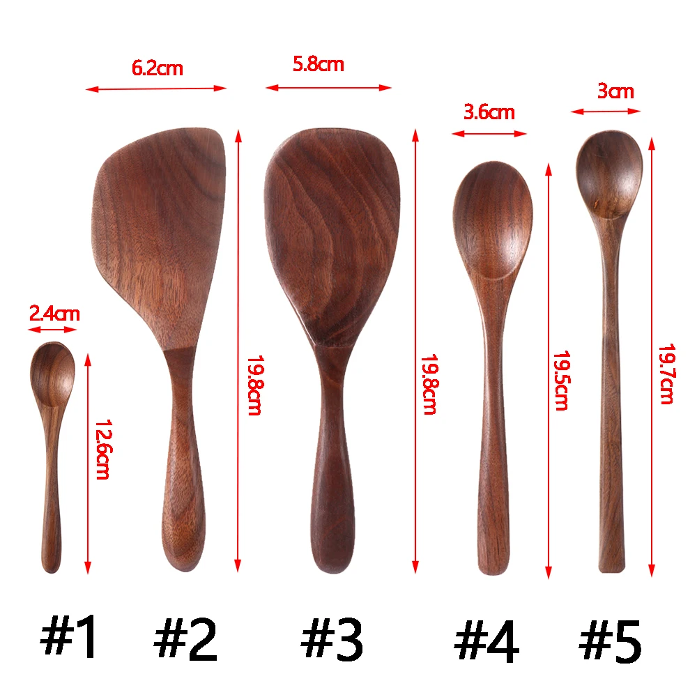 

Hot 1PC Black Walnut Coffee Honey Tea Spoons Wooden Japanese Style Stir Long Scoop Large Soup Rice Spoon Kitchen Tableware Gift