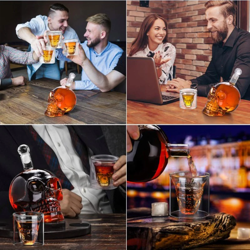 

Creative Crystal Skull Wine Decanter Set Liquor Scotch Bourbon Vodka Bar Dining Whiskey Bottle Wine Decanter Set