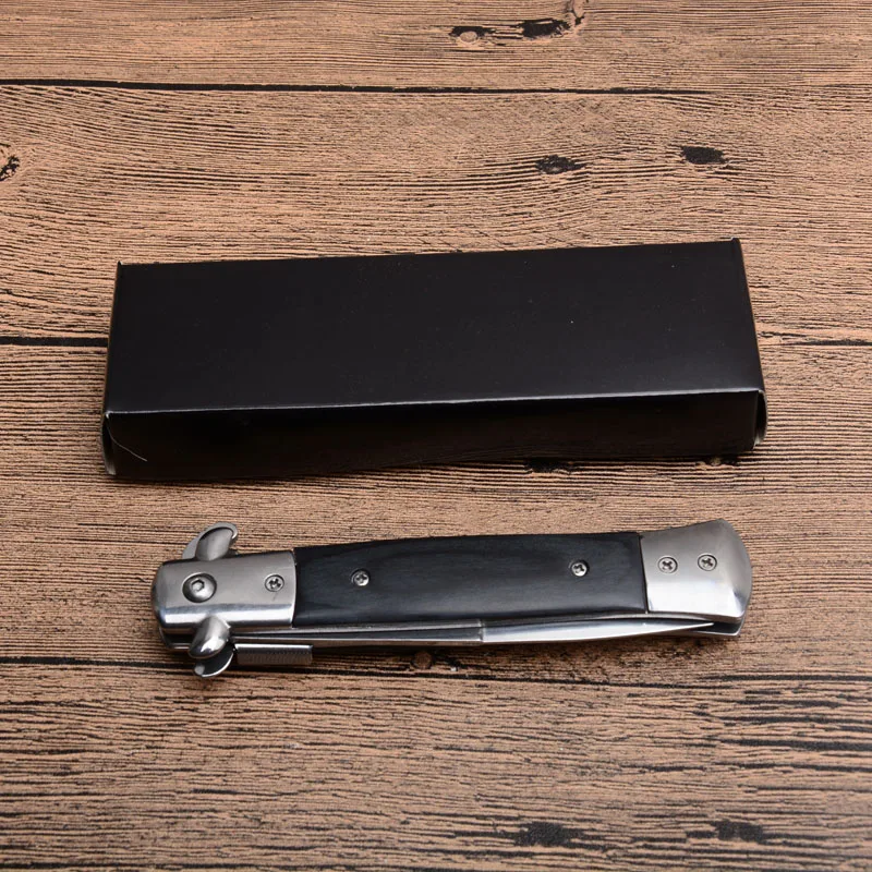 

DuoClang 9" CAMPING HUNTING Tactical Knife Survival Ebony Wood Handle Pocket Knives with Back Clip