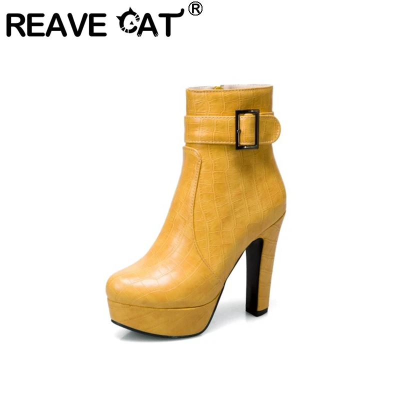 Женские ботильоны на платформе REAVE CAT привлекательные полусапожки толстом