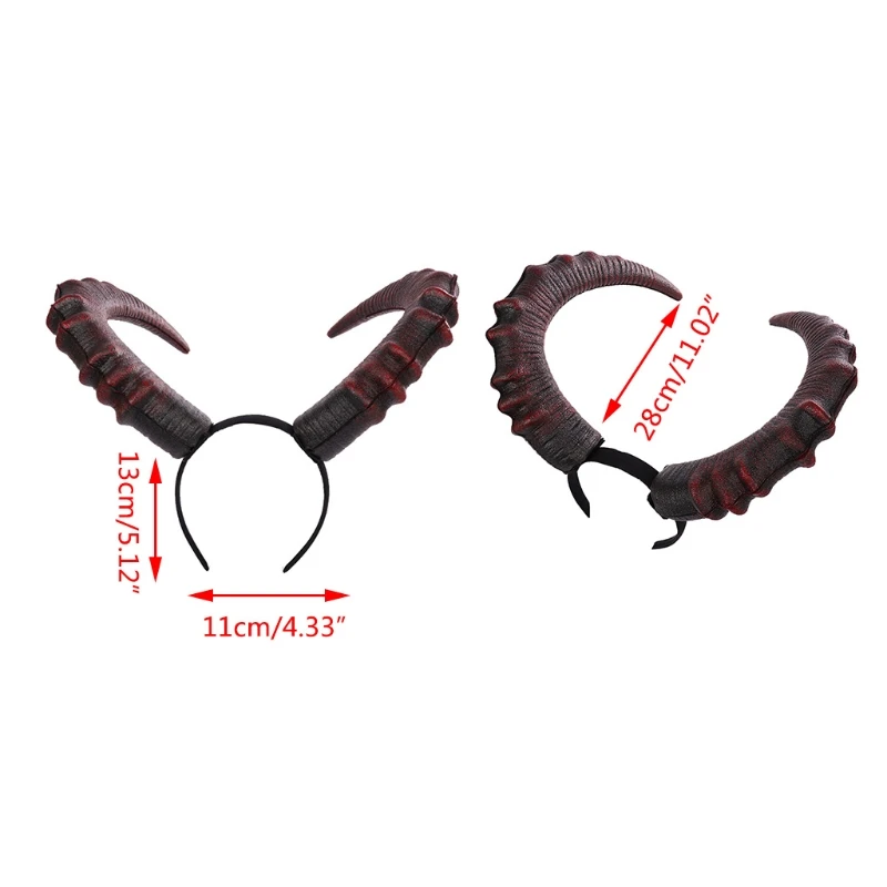 

573B Gothic Halloween Cosplay Hair Accessories Realistic Black Red Long Devils Horn Headband Carnival Party Bandana Hairband