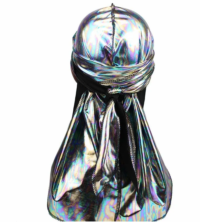 Sequin Durag длинная шелковая атласная дышащая тюрбан Байкерская Кепка для головы