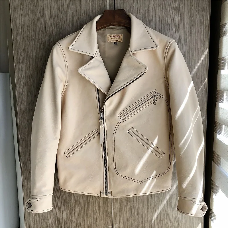 

YR!Free shipping.sunset Italy 1.3mm thick primary leather garment.high quality cowhide coat.tanned biker clothes