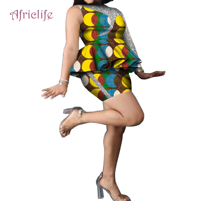 

Sexy Two Piece Skirt Set African Print Wax Cotton Dress WY8283