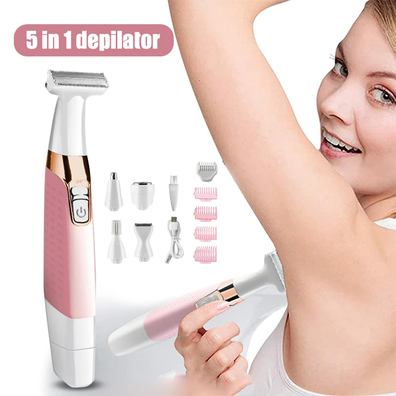 

2019 5 в 1 безболезненной Для женщин Эпилятор женский бровей Триммер Леди бритвы для волос на теле удаления бритвенный станок