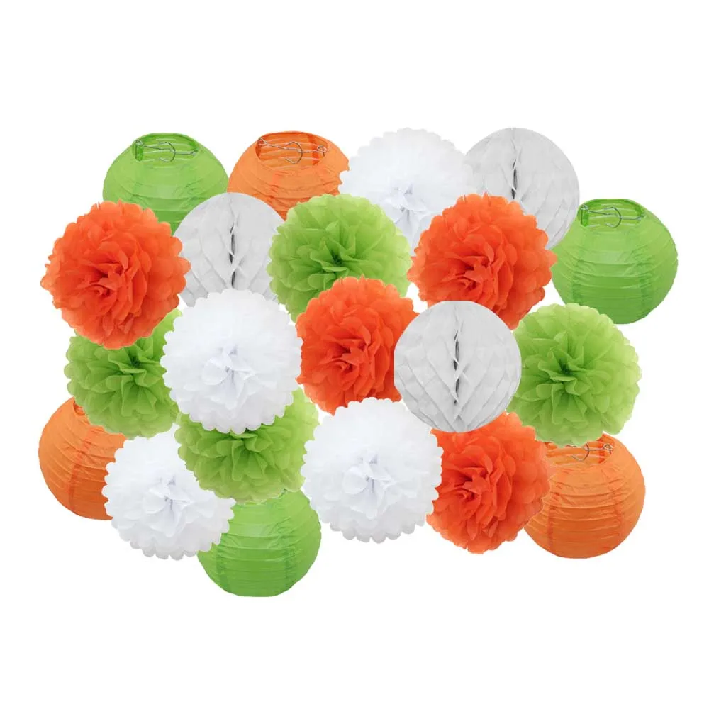 Orange green Set Горячая распродажа 21 шт./компл. розовый набор круглых Бумага Фонари для маленьких девочек украшение для детей крещение вечерние декор висит Изделия из бумаги орнамент - Цвет: Orange green Set
