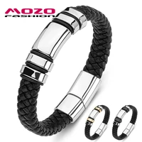 2020 new male simple bracelet braided rope chain stainless steel punk genuine leather bangle women jewelry