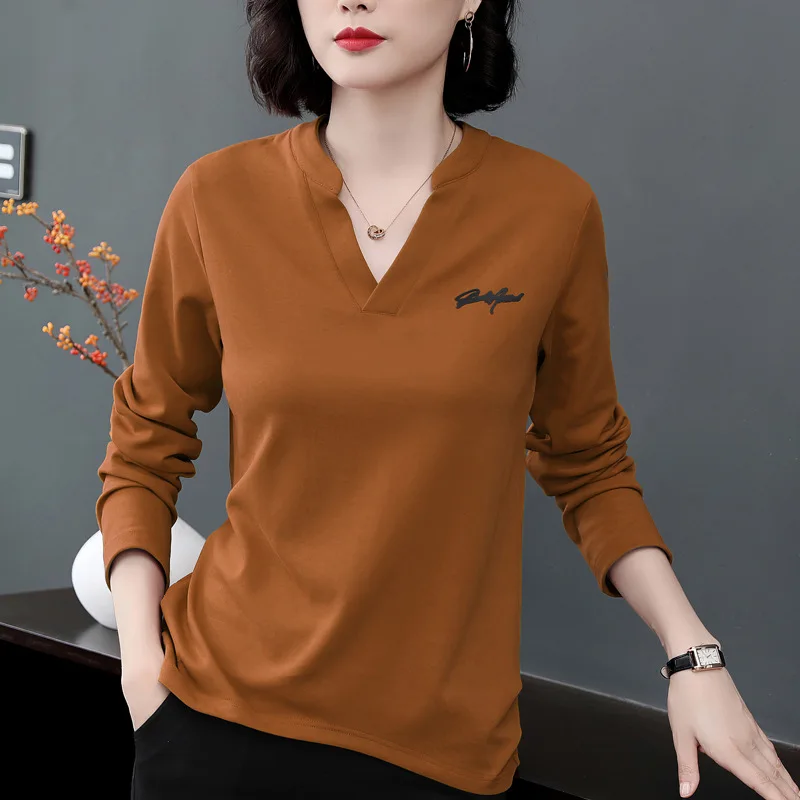 

Korean Style V-neck Long-sleeved Shirt for Women Gift for Mother Autumn Shirt JL