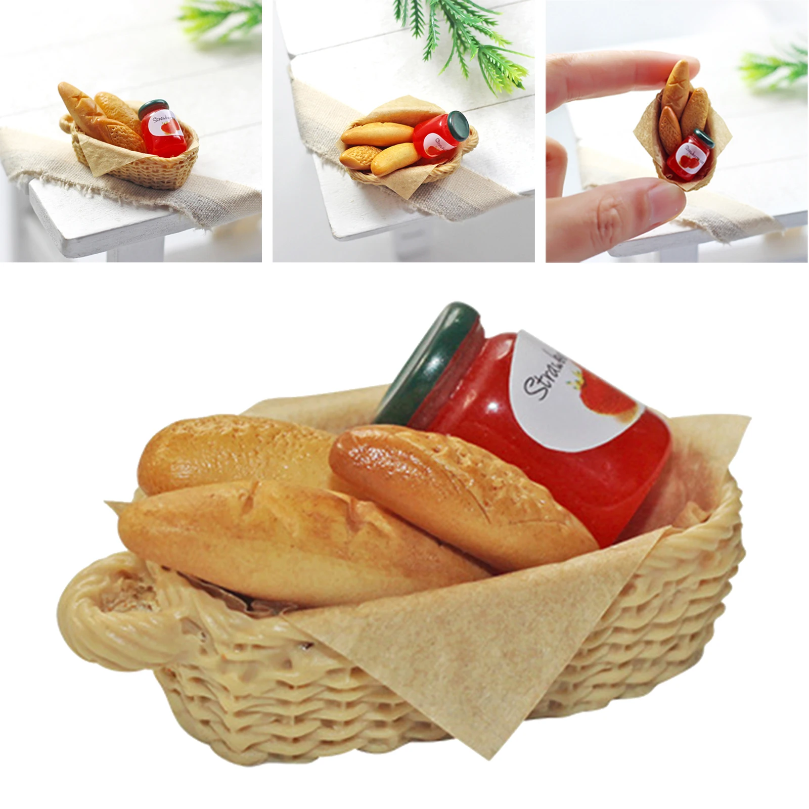 

1/12 Miniature Girls Bread Basket Set Dollhouse Toy Doll Pretend Play Toy
