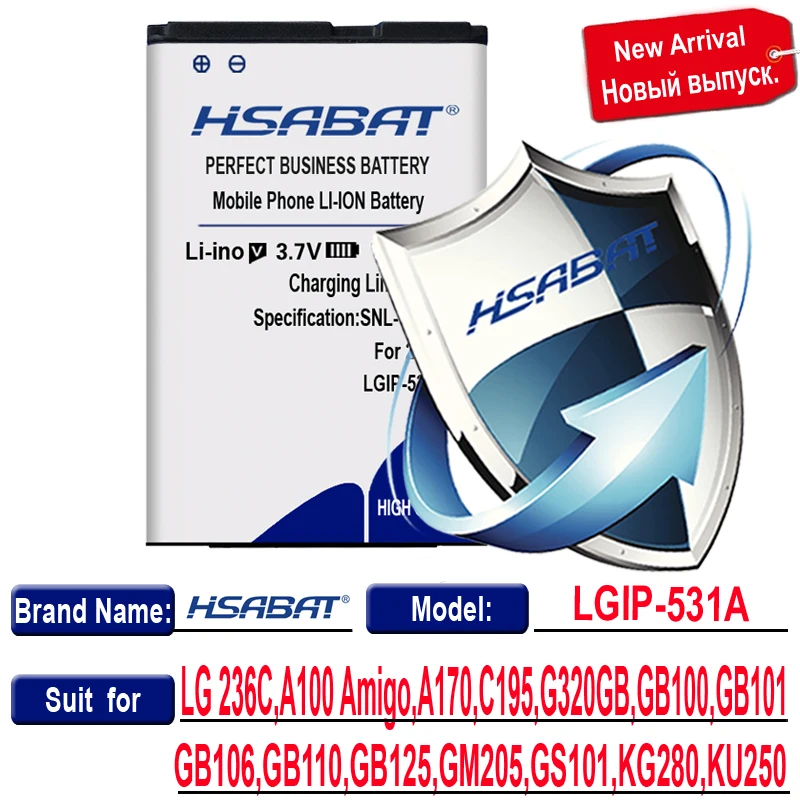 HSABAT 1450 мАч LGIP-531A Аккумулятор для LG 236C, A100 Amigo, A170, C195, G320GB, GB100, GB101, GB106, GB110, GB125, GM205, GS101, KG280, KU250