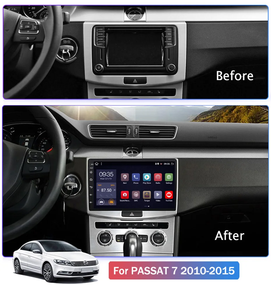 10 1 дюймов 2.5D IPS HD Мульти сенсорный экран Android8.1 2G RAM 32G ROM NAVI для VW passat 7 2010 2015 с Bluetooth USB