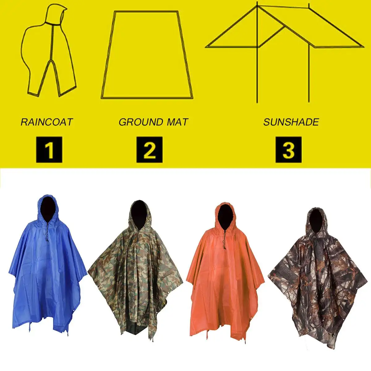 3 in 1 Portable Sunshade Camping Tarp Ground Mat Raincoat Outdoor Waterproof Rain Poncho Backpack Cover for Hiking Picnic tent | Дом и сад
