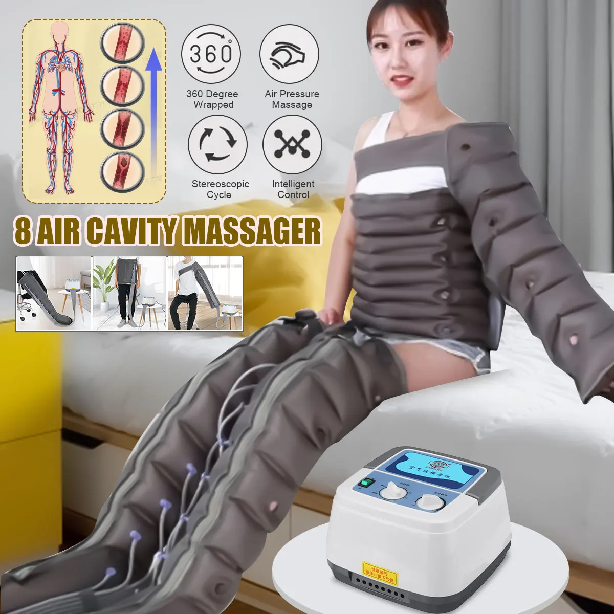 

8 Air bags Electric Air Compression Massager Tall Man Waist Leg Pump Wraps Foot Ankles Calf Massage Presoterapia Pain Relaxation