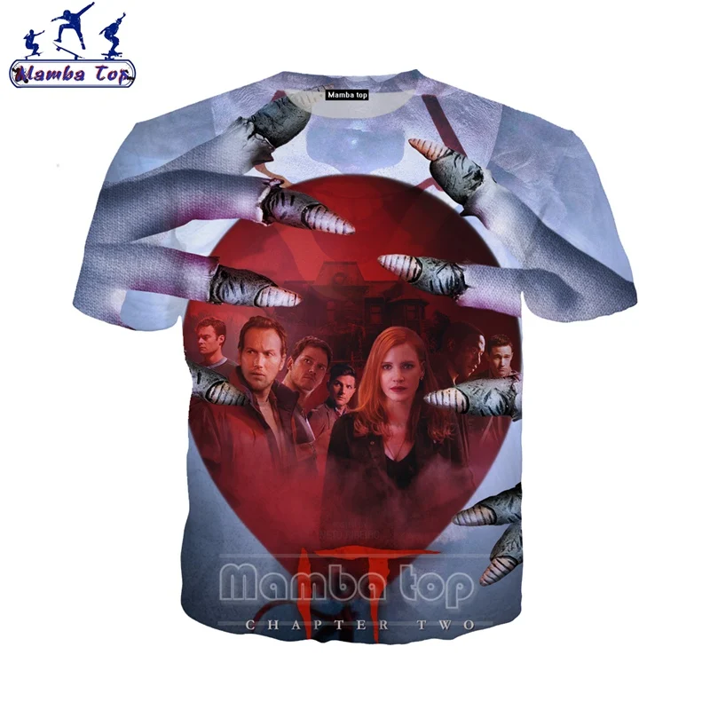 

3D Print Movie Clown T Shirt Hip Hop Men's T-shirts It Chapter Two Tshirts horror Men Tees Tops Women Cosplay Pennywise Pullover