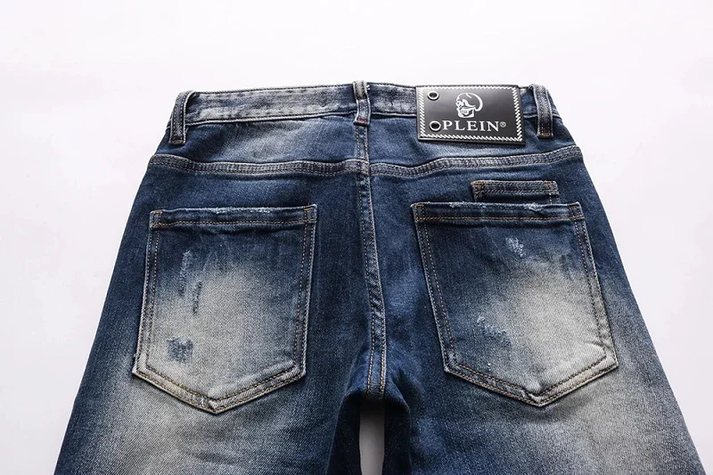 Мужские джинсы в Европейском стиле синие зауженные джинсовые брюки от