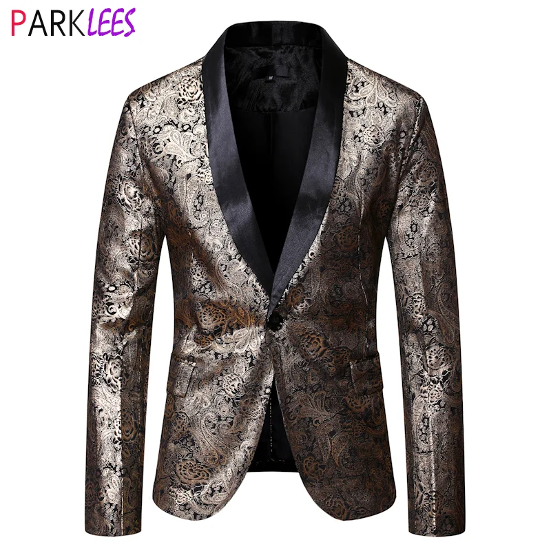 Роскошный золотистый Бронзовый костюм Пейсли Мужской Блейзер на одной пуговице
