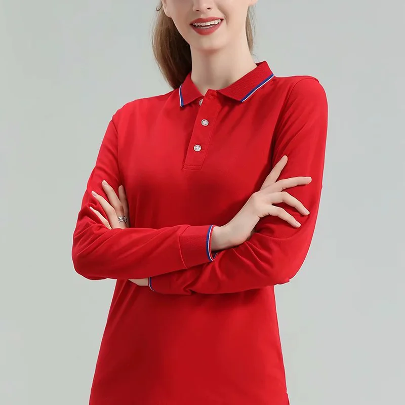 Дизайнерская Классическая рубашка поло с длинным рукавом и отложным