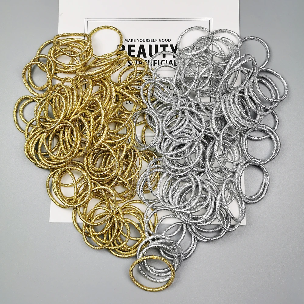 100 шт. блестящие маленькие золотистые мини резинки для волос серебристые