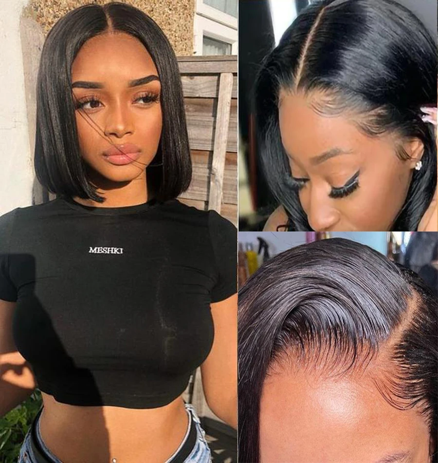 

Парик на сетке Боб, Короткие Прозрачные парики на сетке для чернокожих женщин, бразильский прямой фронтальный парик 4x4, парик на косточках