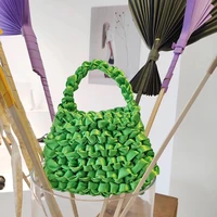 scarf ribbon hand woven women handbag fluorescent colors ladies hand bags crochet handmade female tote solid women bag 2021 new