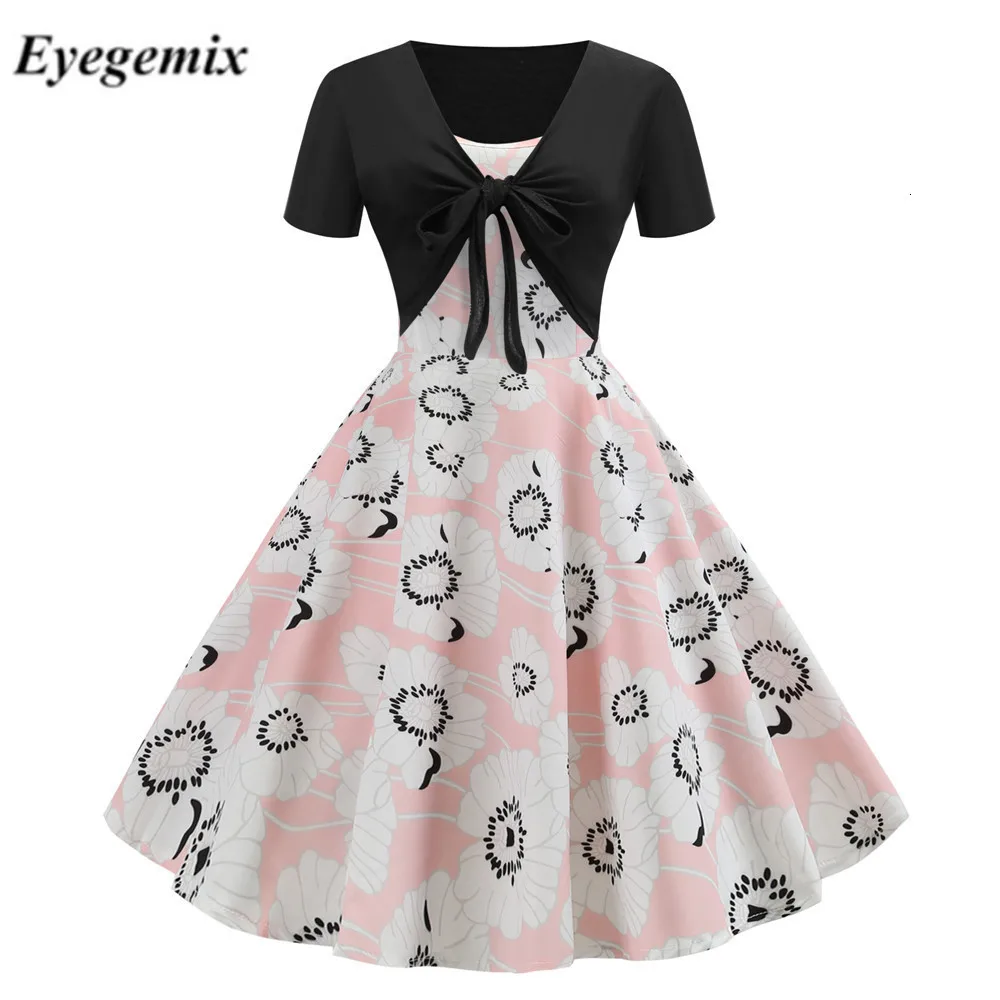 Women Fall Two-piece Patchwork Floral Print Dress Elegant 50 S 60 Vintage Business Party Formal Office Plus Size Work Dresses | Женская