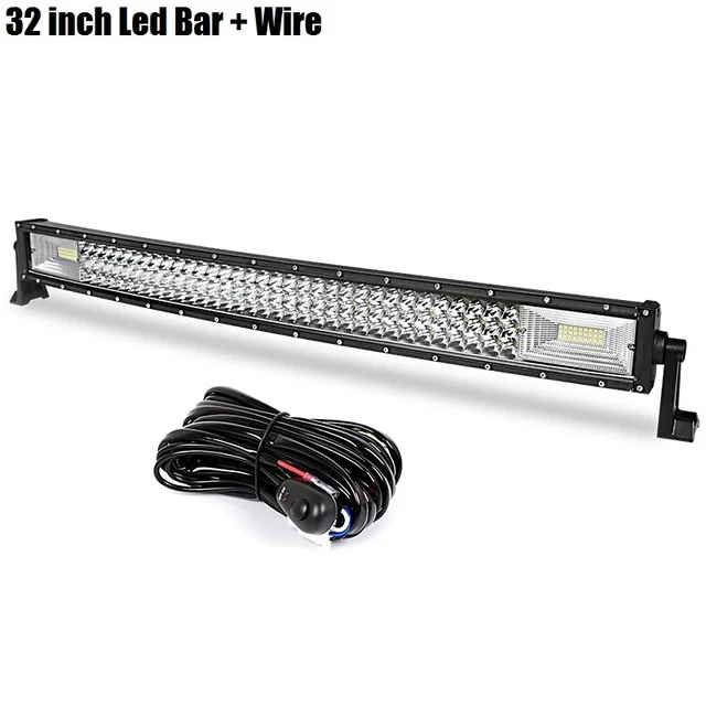 32inch Bar with Wire DERI трехрядный изогнутый СВЕТОДИОДНЫЙ светильник для внедорожника Светодиодный точечный прожектор комбинированный луч светодиодный рабочий светильник 12 в 24 в автомобильный модифицированный Стайлинг - Цвет: 32inch Bar with Wire