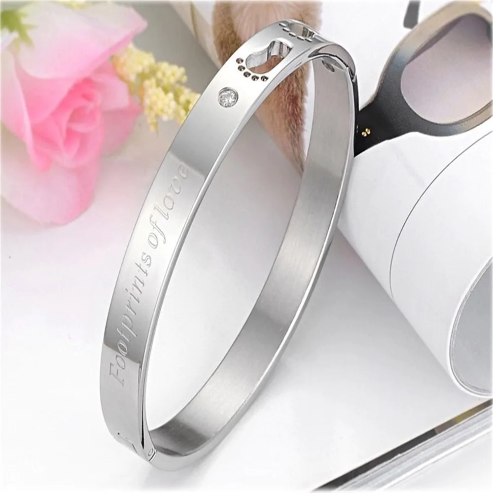New bracelet synthetic zircon love footprint titanium steel couple | Украшения и аксессуары