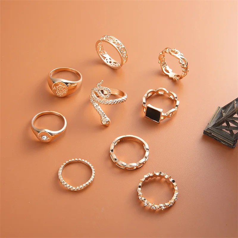 Набор колец в стиле ретро 9 шт./компл. для женщин кольца со змеиным узором овальным