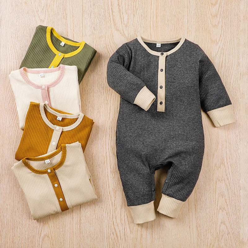 

solid clothes for Baby Boys Girls Button Long Sleeve Knitted Romper Jumpsuit Outfits newborn kids o neck minimalist baby clothes