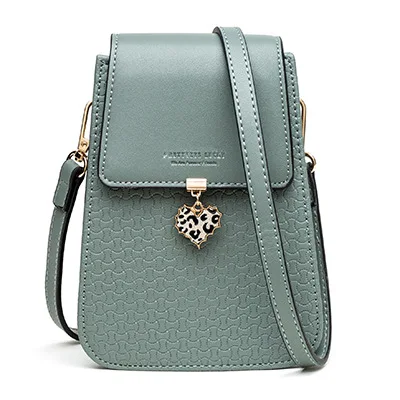 Heart Pendant Decor Solid Color Mobile Phone Bag Hasp Open Long Strap Card Pouch Wallet Women's Mini Shoulder Crossbody Bags