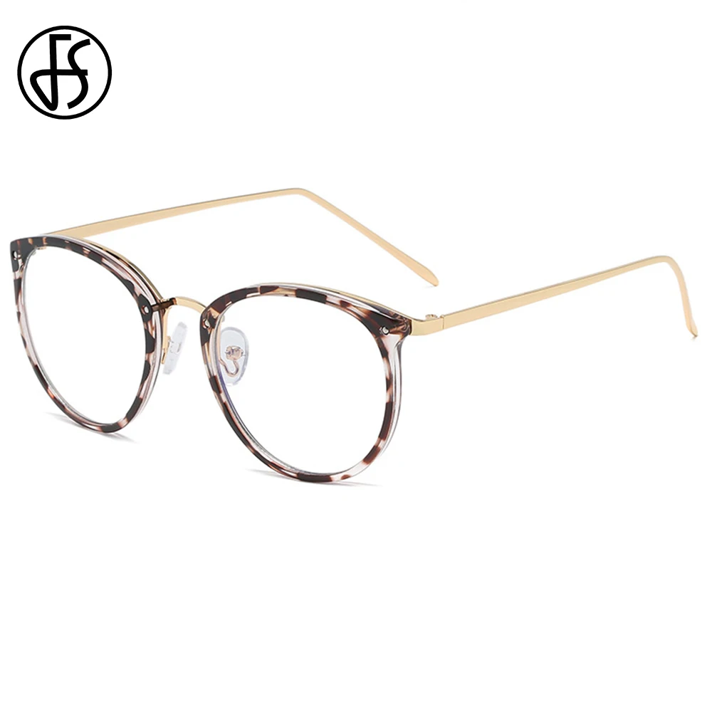 

FS Fashion White Gold Anti Blue Light Glasses For Women Men Computer Goggle Retro Metal Leopard Frame Bluelight Blocking Glasses