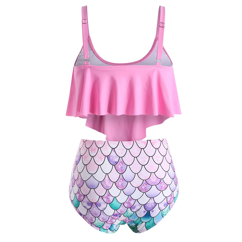 ROSEGAL женский купальник размера плюс с оборками и принтом рыбьей чешуи Танкини