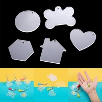 10pcslot clear acrylic round blank keychain pendants heart dog bone shape discs pet hanging for diy jewelry making accessories
