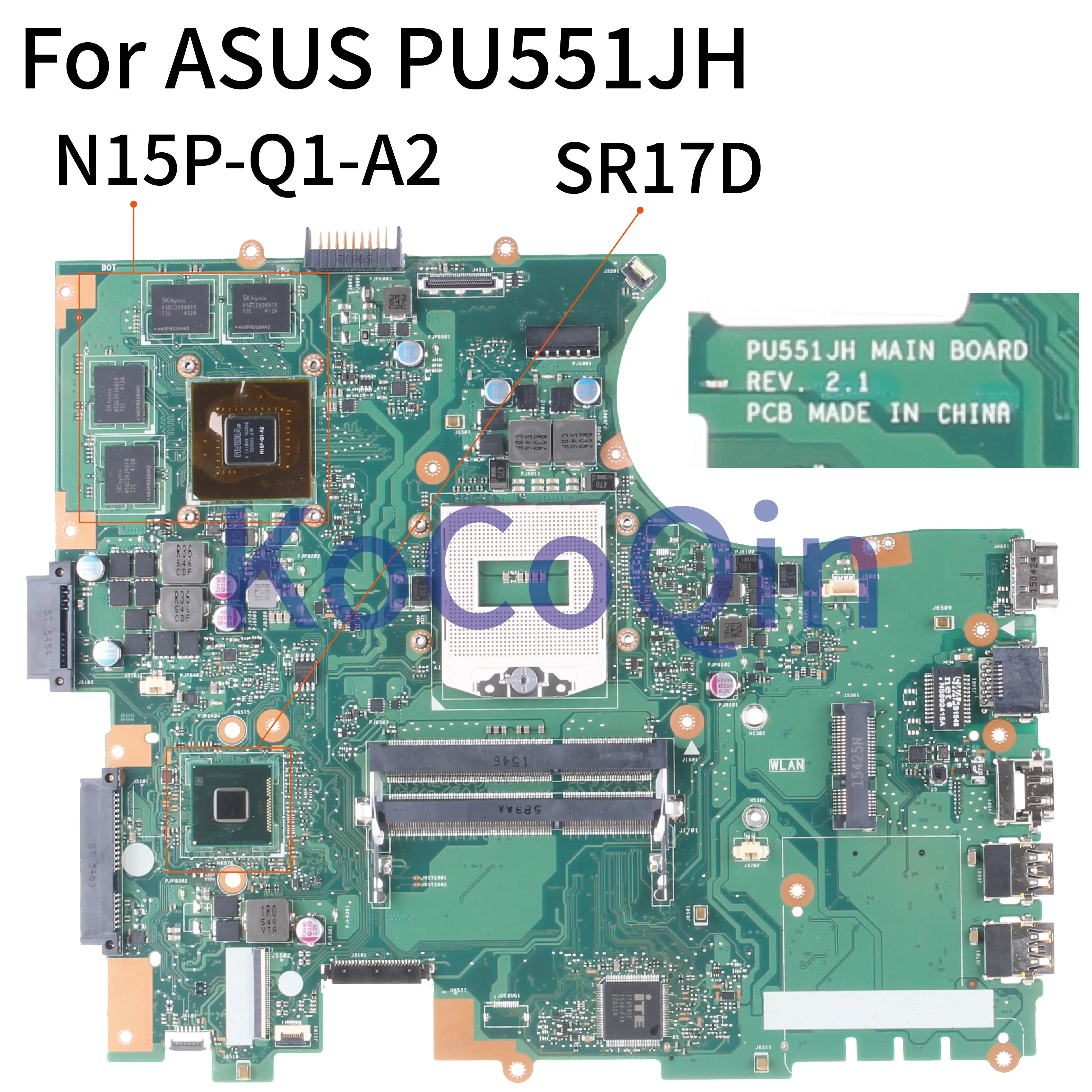 Материнская плата KoCoQin для ноутбука ASUS PU551, PU551JH K1100M, 2 Гб, REV.2.1, SR17D N15P-Q1-A2