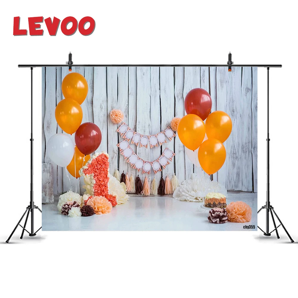 

LEVOO Photography Background 1st Birthday Cake Smash Balloons Wood Photo Studio Photo Backdrop Photocall Photophone Props Vinyl