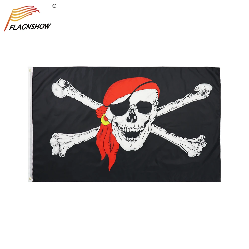 

Flagnshow Jolly Roger Flag with Red Bandana 100% Polyester Printed Pirate Flags