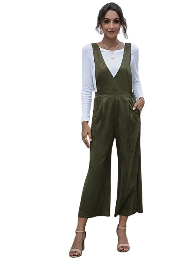 

Autumn New Product V-neck Women's Clothing Solid Color High Waist Strap Rompers