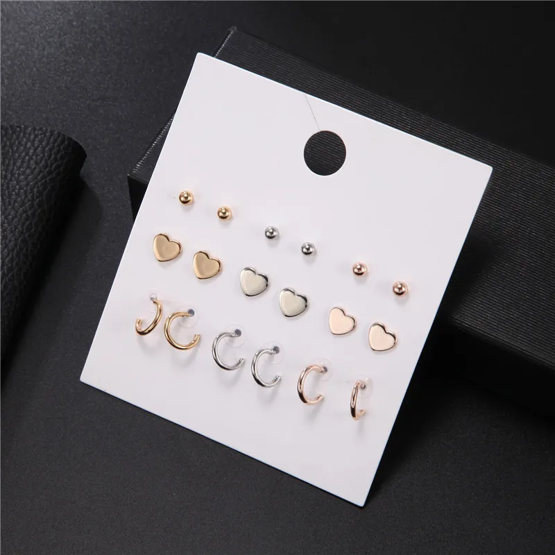 9 пар/компл. милое Смешанное золотое сердечко серебряного цвета круглые серьги