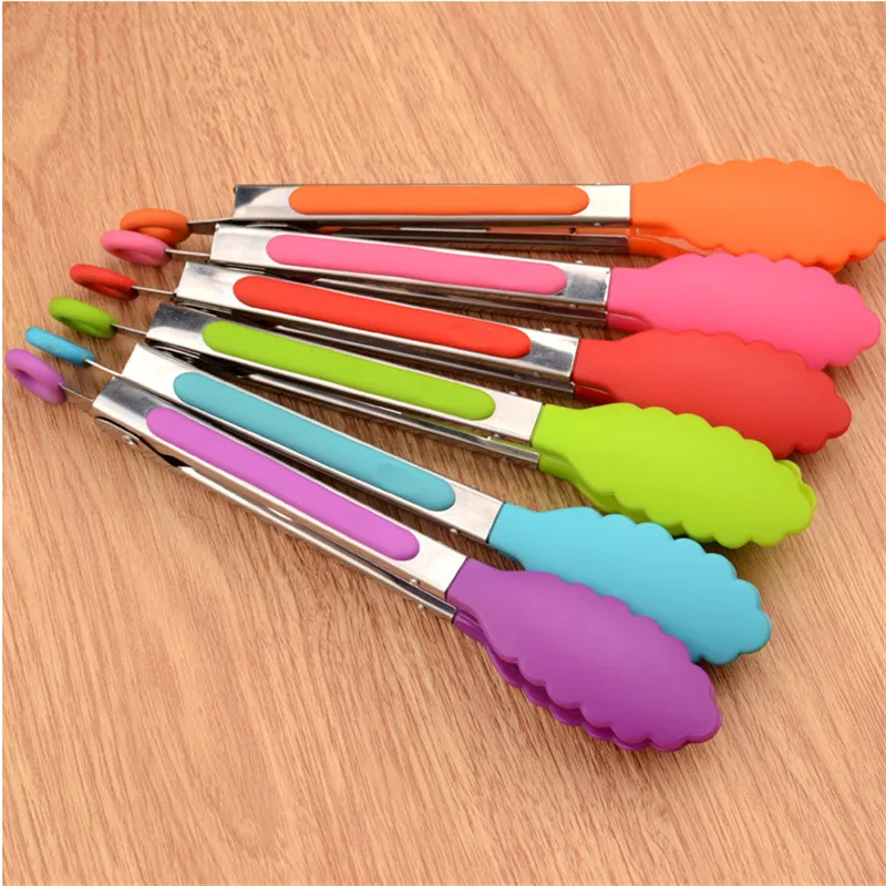 

Plastic Silicone Food Tong Stainless Steel Kitchen Tongs Non-slip Cooking Clip Clamp BBQ Salad Tools Grill Kitchen Accessories