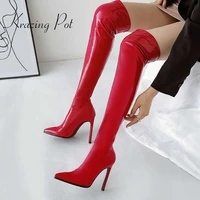 krazing pot big size european style pointed toe stiletto super high heels mature lady elegant catwalk over the knee boots l21