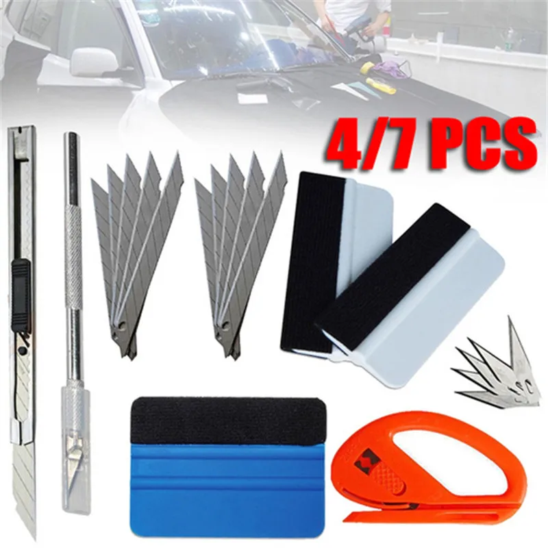 

1/4/7 Pcs Car Vinyl Tint Film Wrapping Felt Squeegee Cutter Installing Tool Kit Kit Auto Sticker Felt Squeegee Scraper Snitty