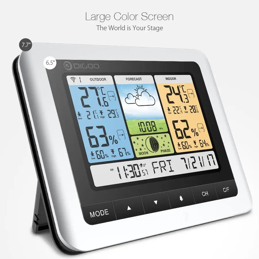 Digoo DG-TH8888, Цифровая метеостанция, белый цвет, беспроводной домашний термометр, измеритель влажности, USB, открытый, датчик погоды, часы