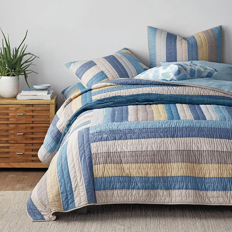 

CHAUSUB Cotton Bedspread on the Bed Quilt Set 3PCS Winter Coverlets Handmade Patchwork Quilted Bed Cover King Size Thick Blanket