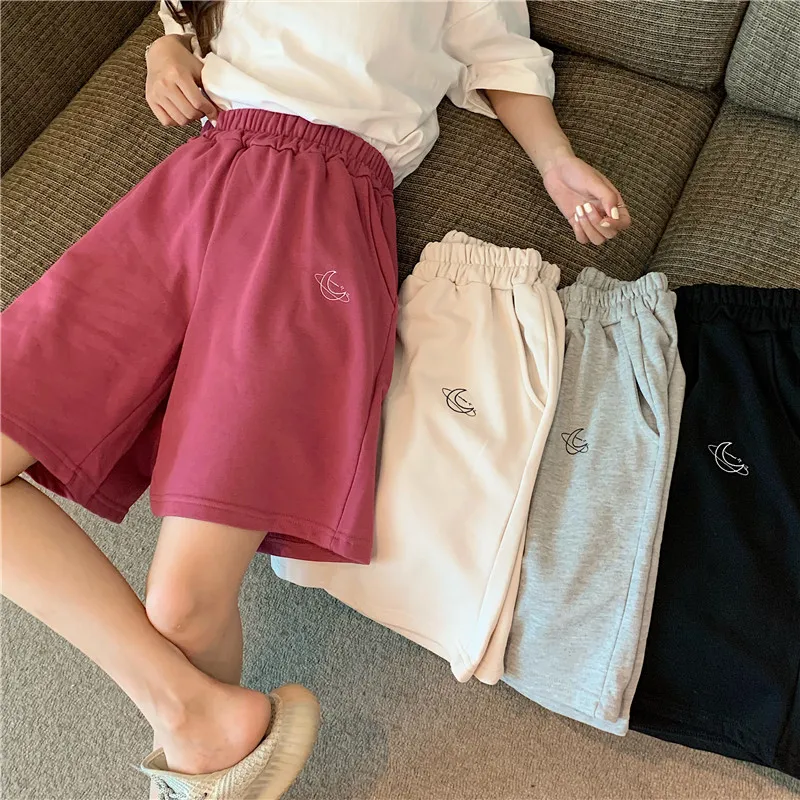 

Zaraing Harajuku Elastic High Waist Moon Embroidered Shorts Running Shorts Women Loose Sport Summer Casual Cotton Regular