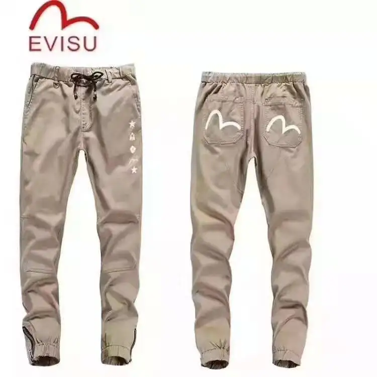 Evisu повседневные мужские дышащие высококачественные повседневные штаны теплые мужские брендовые хлопковые прямые с принтом сохраняющие тепло мужские брюки