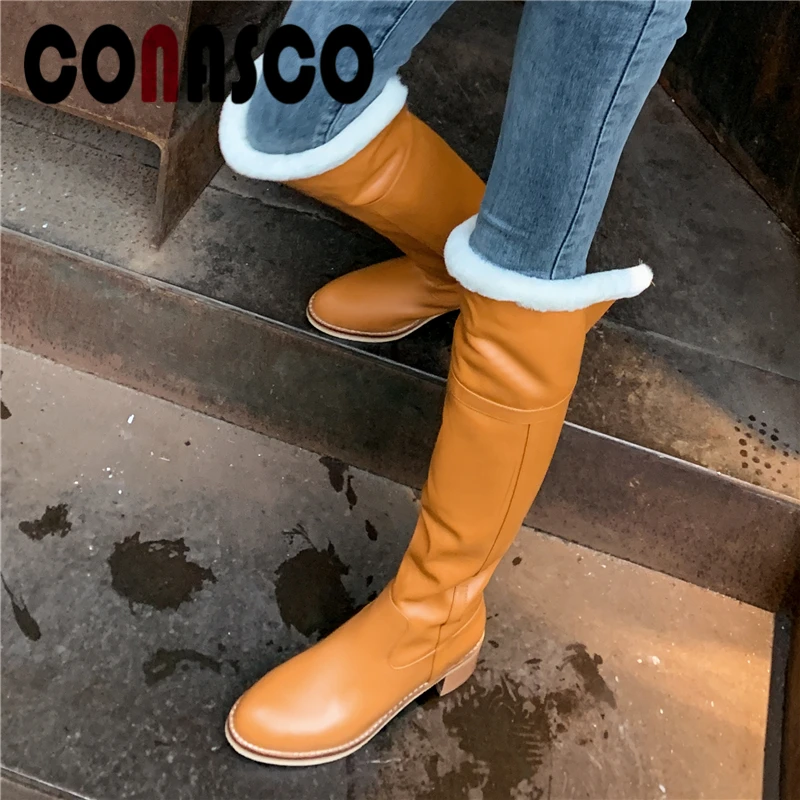 

CONASCO Autumn Winter Warm Over-The-Knee Boots For Women High Quality Genuine Leather High Heels Shoes Woman Tight High Boots